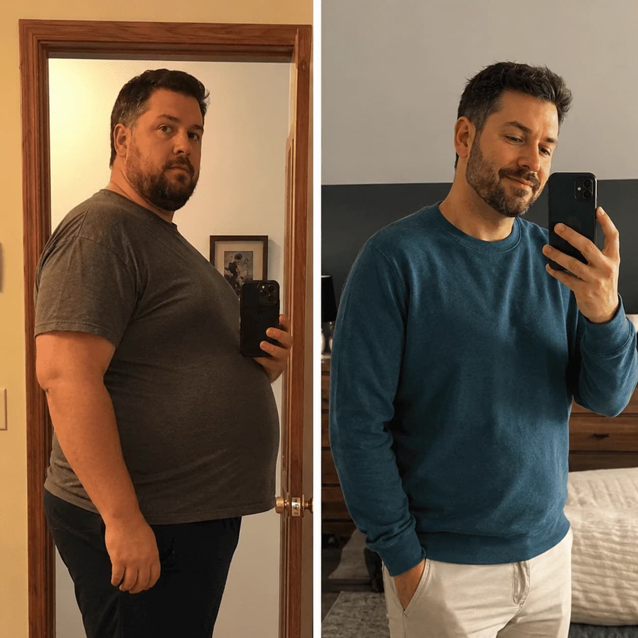 Adam, PPRX patient — before and after losing 41.3 kg in 13 months