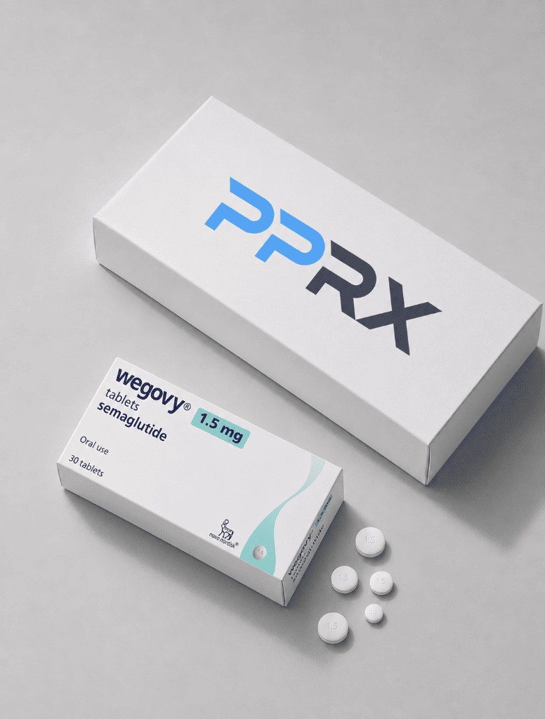 Wegovy Pill (oral semaglutide) tablets with PPRX pharmacy packaging